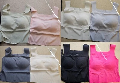 HYZ Women's 2 Pc Tank Cami Rib Sleeveless Workout Basic Crop NEW -Various Colors - Image 1 of 2