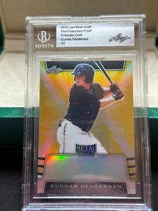 2019 Gunnar Henderson 1/1 Rookie Pre-Production Prismatic Gold Metal Leaf - Picture 1 of 4