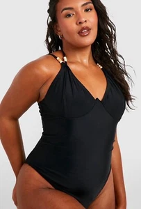 Boohoo one-piece swimsuit black size 18 - Picture 1 of 3