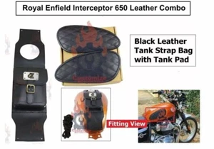 Leather "Tank Bag & tank Pad Diamond Black Fit For Royal Enfield Interceptor650" - Picture 1 of 17