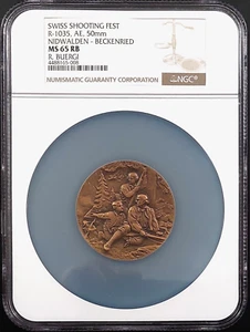 Swiss Shooting Medal, R-1035, AE, 50 mm, Nidwalden-Beckenried, MS 65 RB by NGC! - Picture 1 of 6