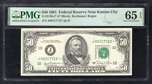 FR. 2120-J* 1981 $50 *STAR* FRN KANSAS CITY, MO PMG GEM UNCIRCULATED-65EPQ (D) - Picture 1 of 2