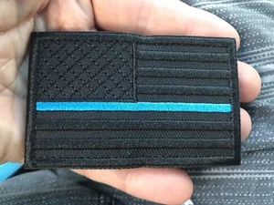 THIN BLUE LINE Black American Flag Embroider Motorcycle Biker Hook/Lp Patch - Picture 1 of 3