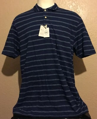 NEW Peter Millar Seaside Men's Size XL Blue Striped Indigo Golf Polo Shirt - Image 1 of 4