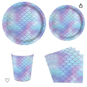 44 Pcs Mermaid Party Supplies Disposable Dinnerware Set Baby Shower/Gender Revea - Picture 1 of 1