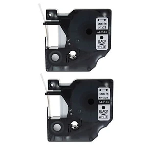 2PK 43613 Black on White Label Tape for DYMO D1 LabelManager 350 350D 6mm 1/4" - Picture 1 of 1