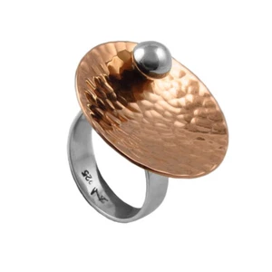 Mixed Metals Cocktail Ring 925 Silver and Copper Ladies Adjustable Size - Picture 1 of 5