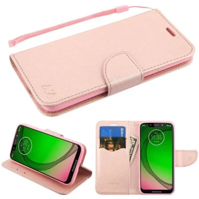 For Motorola Moto G7 PLAY Leather Flip Wallet Case Cover Folio Pouch Stand PINK - Image 1 of 4