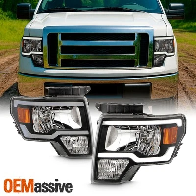 For 2009-2014 Ford F150 Black Headlights w/ LED Greeting DRL Sequential Signal - Image 1 of 4