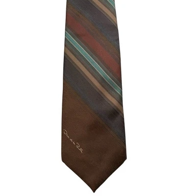 "Corbata Oscar de la Renta marrón a rayas vintage tono tierra ropa clásica para hombre 54,5""" Foto 1 de 4