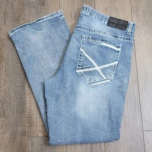 Pantalones de mezclilla True Luck para hombre 38x32 azul pierna recta desteñidos elásticos vaqueros occidentales - Imagen 1 de 12