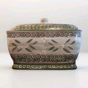 Temp-tations Porcelain Bread Box & Lid Ovenware By Tara OLD WORLD Green - Picture 1 of 18