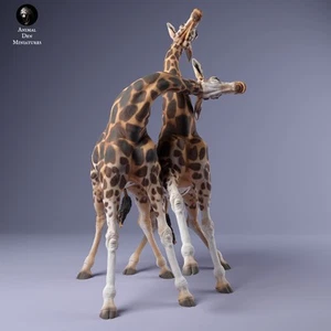 Rothschild's Giraffe Males Fight – 3D Printed Model-Unpainted-Animals Miniatures - Imagen 1 de 3