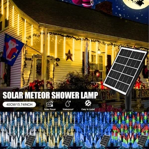 Solor LED Meteor Shower Rain Solar Lights Tree String Light Garden Party Outdoor - Picture 1 of 28