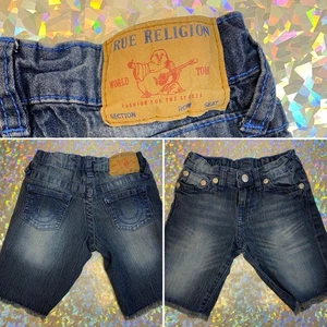 True Religion Logo Pocket Denim Jean Shorts Frayed Hem KIDS Size 6 Boys - Picture 1 of 16