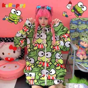 Keroppi Pullover Jacket Cool Embroidery Hip Hop Velvet Hooded Coat Clothes - Picture 1 of 16