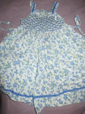 euc Vive La Fete blue white floral smocked dress  girls 4T free ship USA - Image 1 of 2