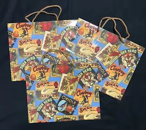 3 Gibson Greetings Gift Bags 13 x 4 x 10.375 Fruit Crate Labels CA 90s Vtg Party - Picture 1 of 6