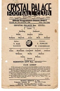 Crystal Palace v Norwich City Reserves Programme 31.8.1946 - Picture 1 of 2