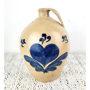 Vintage Montgomery Stoneware Cobalt Blue Heart Design Whiskey or Vinegar Crock