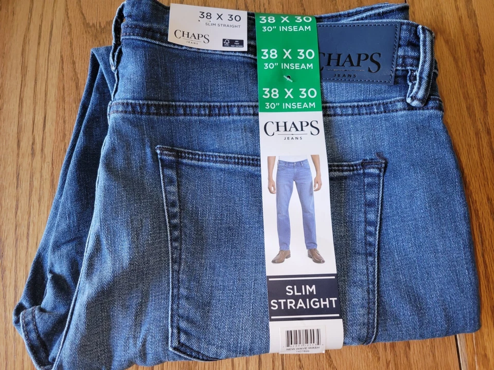 Mens Chaps Jeans Slim Straight New Wave Wash 38W 30L - Image 1 of 2