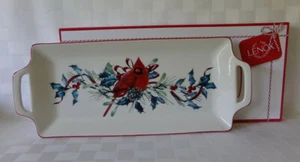 Lenox Winter Greetings Handled Hors D'ouevre Tray Christmas Cardinal NEW w/ Box - Picture 1 of 12