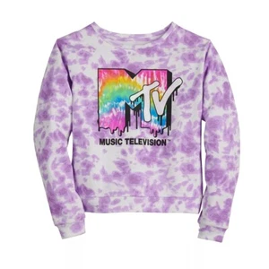 Girls' MTV Graphic Purple Tie-Dye Fleece Sweatshirt Size M 10-12 NEW W/TAGS - Picture 1 of 1