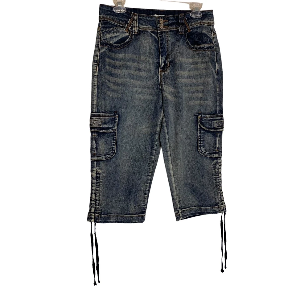 Shorts Cato Feminino 10 Beach Board Denim Cargo Capris Gravata Elástica na Bainha - Imagem 1 de 4