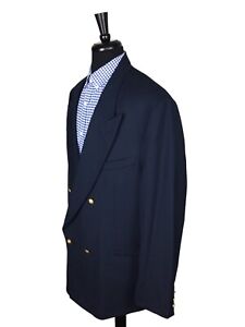 Stafford Gold Buttons DBL Breasted Blue Polyester Blazer Sport Coat Jacket 50L