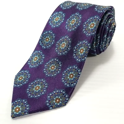 Corbata estrecha de lujo Paul Fredrick púrpura azul patrón geométrico tejida seda Foto 1 de 4