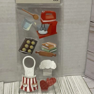 RARE Recollections Baking Apron Recipes Cookies Sheet Rolling Pin Mixer Mitts 3D - Image 1 of 2