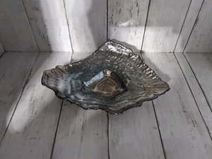 Abalone Art Glass Dish/Trinket Bowl Iridescent Clam Oyster Shell 9.5"x 7.5" - Picture 1 of 10