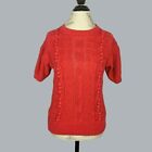 Vintage Womens Sweater Small Red Knit Textured Cable Knit Short Sleeve