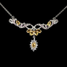 Unheated Oval Citrine 6x4mm Aquamarine Rhodolite 925 Sterling Silver Necklace 18
