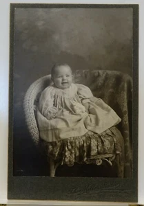 DRWR-bx antique CABINET PHOTO, smiling child in wicker chair 4 x 6 1/2 Peoria - Picture 1 of 4
