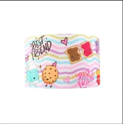 3" Grosgrain Ribbon 5 yards Best Friend Pb&j milk and cookies burger and fries - Image 1 of 2