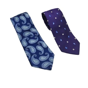 Lot of 2 Men's IKE Behar New York Neckties 100% Silk 1 Blue & 1 Purple - Picture 1 of 8