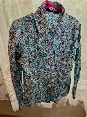 Cruel Girl XS 4-5 Turquoise w/pink pearl snaps Western shirt Paisley CTW3230027 - Image 1 of 4