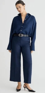 NWT J Crew Sydney pant in stretch linen blend Navy Crop Wide Leg sz 4 - Picture 1 of 4