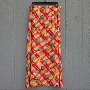 Vtg Harold's Crosshatch Floral Chiffon Skirt Sz 10 Midi Maxi Modest Red Yellow - Picture 1 of 12