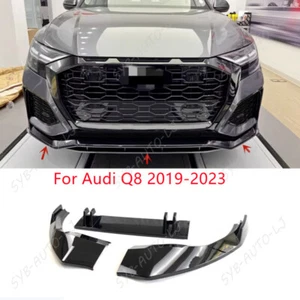 ABS Gloss Black Fit For Audi Q8 19-2023 Front Bumper Lip Spoiler Cover Trim 3PCS - Picture 1 of 10