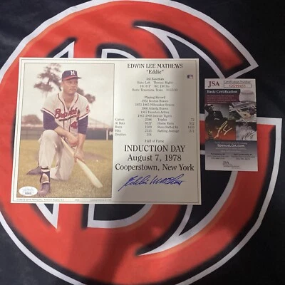 Eddie Mathews Signed 8x10 Photo Atlanta Braves Autographed JSA COA - Image 1 of 4