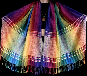 Rainbow Dark Paisley Pashmina Scarves | Festival Shawls Rave Scarf Unisex Shawl - Picture 1 of 6