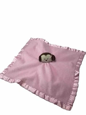 Baby Essentials Pink Brown Monkey Blanket Rattle Satin Security Lovey girl - Image 1 of 4