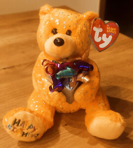 Ty Beanie Babies Happy Birthday , Orange mit Geschenk Sammlungsauflösung
