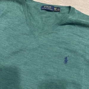 Polo Ralph Lauren Men's Merino Wool v-neck Sweater Size 2XLT Green - Picture 1 of 6