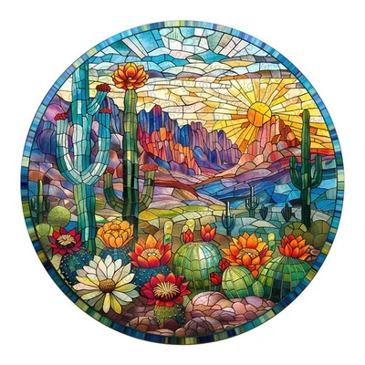 Wooden Puzzles for Adults, Stained Glass Cactus Wood Puzzles Adult, Unique An... - Image 1 of 4