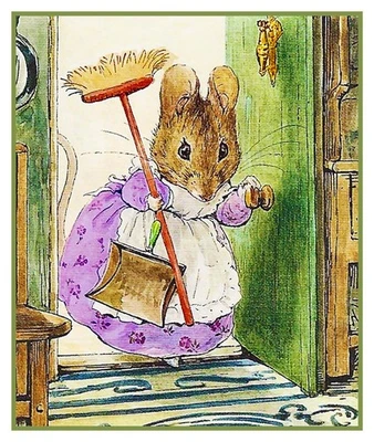 Fairytale Hunca Munca Mouse Cleaning Beatrix Potter Counted Cross Stitch Pattern - Image 1 of 4