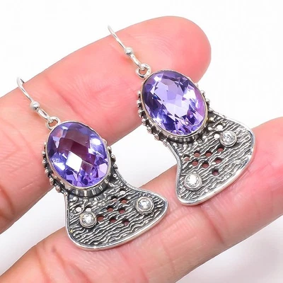 Pendiente de plata 925 de cuarzo y topacio blanco alejandrita de 1,58" (52) Foto 1 de 4