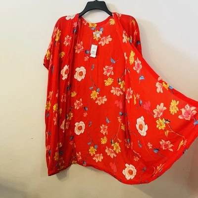 Kimono Ann Taylor Loft Talla M/L Rojo Floral Cubrimiento Costero Boho Festival ¡NUEVO CON ETIQUETAS! Foto 1 de 4